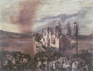 Le château (encre, lavis et couleur sur papier)