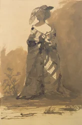 Femme Portant un Manteau et un Chapeau à Plumes