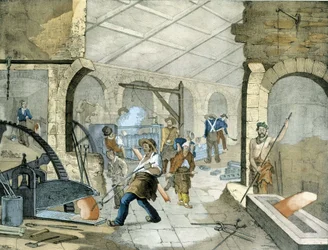 Forges - lithographie de Janson. XIXe siècle.