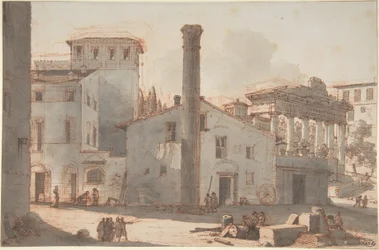 Vue du Forum romain avec la colonne de Phocas et le temple de Saturne