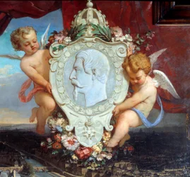 (détail) Le Louvre de Napoléon III, Vue du Palais du Louvre et portrait de Napoléon III (1808-1873) en médaillon