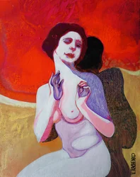 Femme pensive en rouge