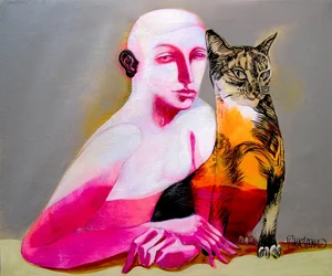 Figurine rose et chat