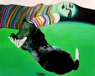 Un chien et des mains surréalistes