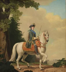 Catherine II de Russie en uniforme de la Garde de Vie sur le cheval "Brillante"