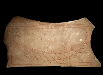 Graffiti représentant un navire viking à rames. 9ème siècle Stockholm, Historiska Museet