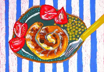 Pâtisserie en spirale sur fond rayé