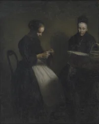 Soirée dans le salon. La mère et la femme de l