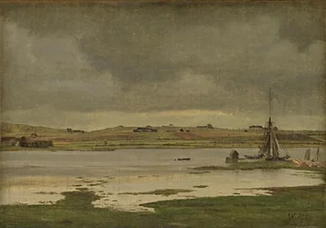 Le fjord à Hadsund, Jutland. Temps nuageux