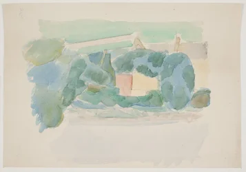 Paysage français avec des maisons au milieu. Sud de la France