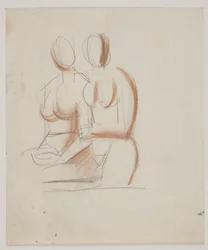 Étude de composition avec 2 femmes nues