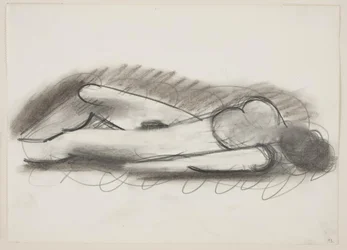 Femme nue couchée, tête vers la droite