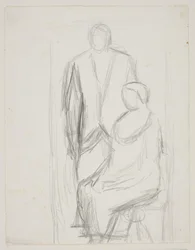 Lundstrøm debout derrière Mme Lundstrøm assise. Étude pour le soi-disant tableau de mariage