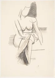 Modèle féminin assis, vu de face