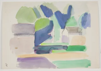 Paysage boisé avec maisons