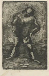 Homme écarté avec le chapeau à la main