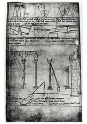 Ms.Fr.19093 fol.20v Figures géométriques pour la construction, arches et homme mesurant la hauteur d