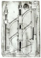 Ms Fr 19093 f.32v Section du mur et arche des chapelles absidiales de la cathédrale de Reims (copie fac-similé)
