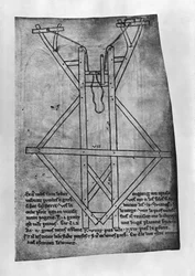 Trébuchet, machine à lancer des flèches et des javelots (copie fac-similé)