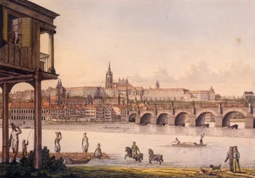 Vue du Petit Quartier et du Château de Prague Hradcany depuis le Bain de Papouek, 1825