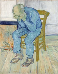 Vieil homme affligé à la porte de l