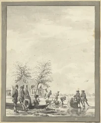 Plaisirs sur glace sur le Buiten Spaarne près de Haarlem près de l