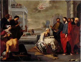 Jésus guérit miraculeusement un paralytique à Capharnaüm. Gênes, Galleria Nazionale di Palazzo Spinola, Italie