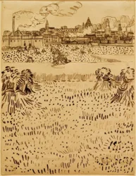 Vue sur Arles au-dessus des champs de blé