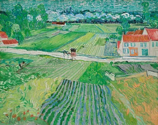 Paysage avec une calèche et un train