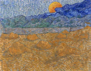 Paysage avec gerbes de blé et lune croissante