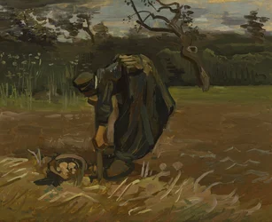 Paysanne creusant des pommes de terre