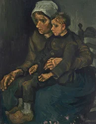 Paysanne avec un enfant sur les genoux