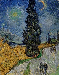 Route avec cyprès et étoile