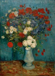 Nature morte : Vase avec bleuets et coquelicots