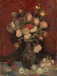 Vase avec asters de Chine et glaïeuls