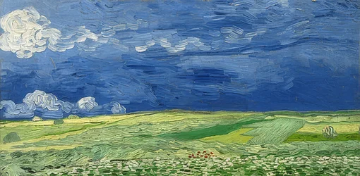 Champ de blé sous un ciel orageux