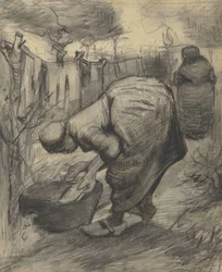 Paysanne au bassin dans un jardin (1885)
