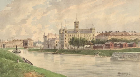 Les quais des blanchisseurs à Vienne avec le bâtiment de la navigation à vapeur du Danube