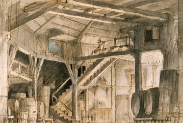 Décor de Francesco Bagnara pour Norma, opéra de Vincenzo Bellini, joué au Théâtre La Fenice à Venise