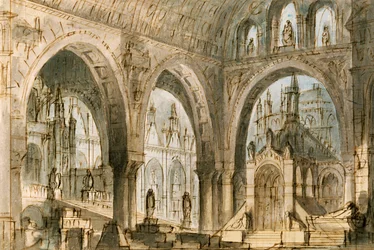 Décor de Francesco Bagnara pour la quatrième scène de Capuleti et Montecchi, opéra de Vincenzo Bellini, joué au Théâtre La Fenice à Venise