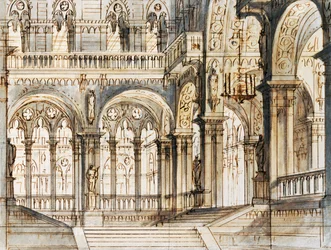 Décor de Francesco Bagnara pour la troisième scène de Capuleti et Montecchi, opéra de Vincenzo Bellini, joué au Théâtre La Fenice à Venise