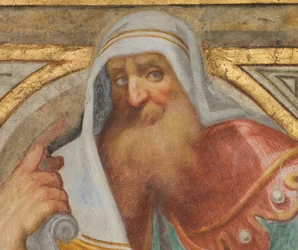 Nef centrale, Plume quatrième travée nord, Vincenzo Campi 1573, Buste avec prophète (détail)
