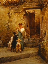 Paysanne avec des chèvres