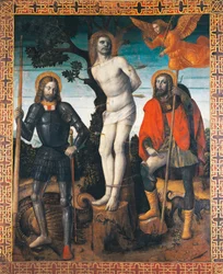 Saint Sébastien, Saint Roch et Saint Georges, revers de la bannière processionnelle d