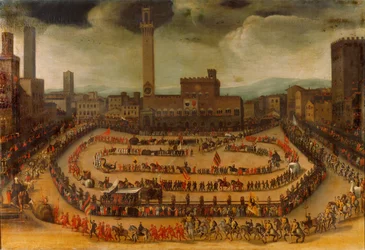 Procession des quartiers de Sienne (huile sur toile)