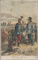 Le général György Klapka remettant la forteresse de Komárom au feld-maréchal Jacob Julius von Haynau le 2 octobre 1849