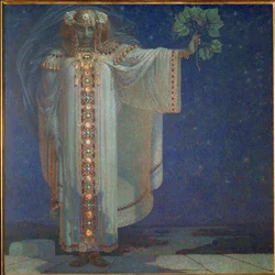 La reine Libussa, princesse légendaire de Bohême qui aurait fondé Prague (peinture sur toile)