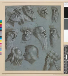 Attribué à Carpaccio - Douze têtes, la plupart des hommes avec des barbes, certains portant des turbans, 1892,0411.2