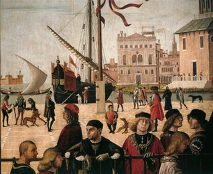 Scènes de la vie de Sainte Ursule (de la Légende Dorée par Jacques de Voragine) Arrivée des ambassadeurs anglais (détail du port)