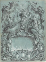 Cadre rococo élaboré avec la Vierge et l